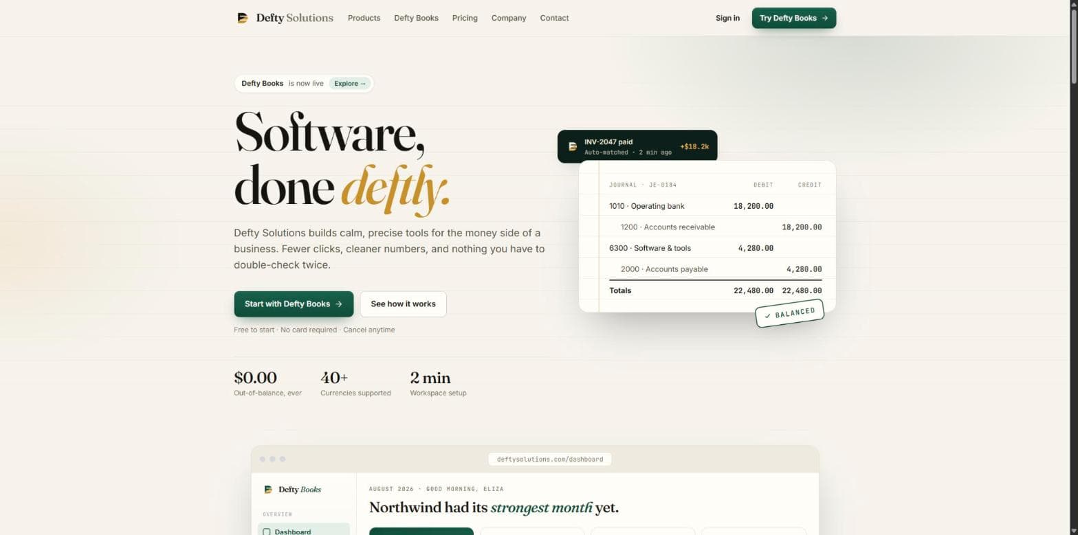 Defty Solutions homepage at deftysolutions.com
